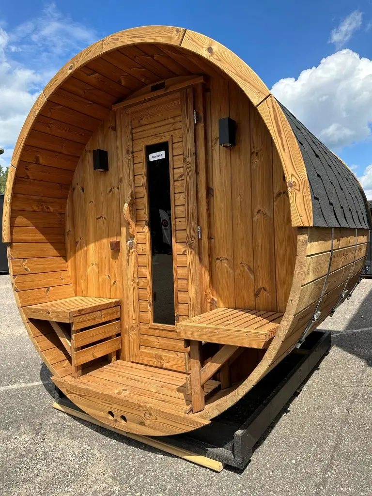 Nordic-Style Panoramic Barrel Sauna, Outdoor CSA-81 Side view