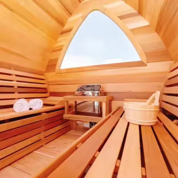 CSA-45 4-6 Person Red Cedar Arched-Pod Sauna with Covered Entry Cabin finish detail