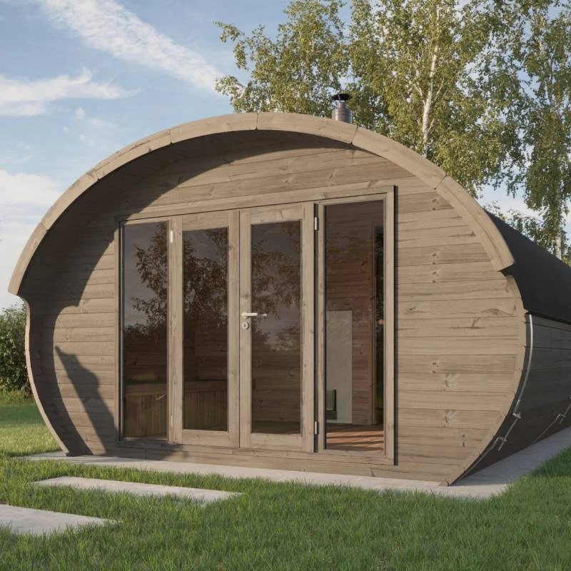Weathered Red Cedar Barrel Sauna with Multi-Panel Glass product image