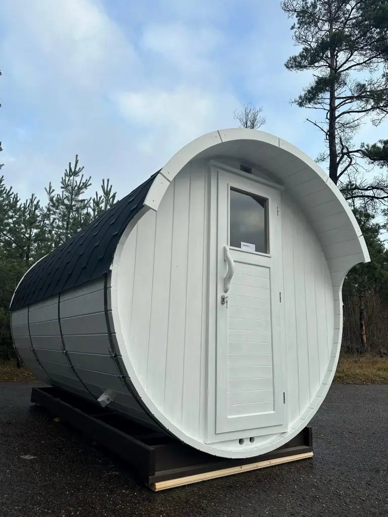 4-6 Person White Painted Outdoor Barrel Sauna product image