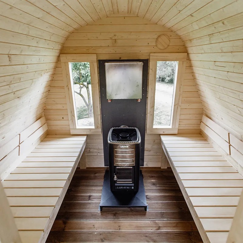 Outdoor Wooden Sauna Enclosure Freestanding Steam Bath Pod for Lawn Door and glass