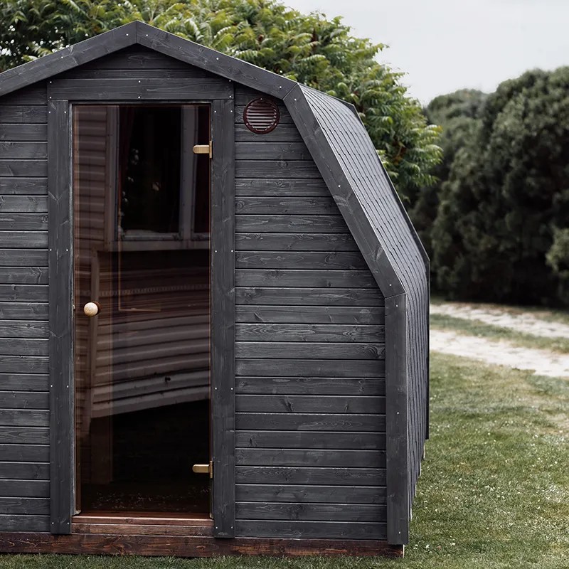 Outdoor Wooden Sauna Enclosure Freestanding Steam Bath Pod for Lawn Side profile