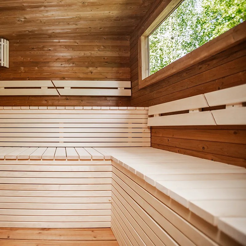 Outdoor Wooden Sauna Room Solid Wood Steam Bath House for Garden Door and glass